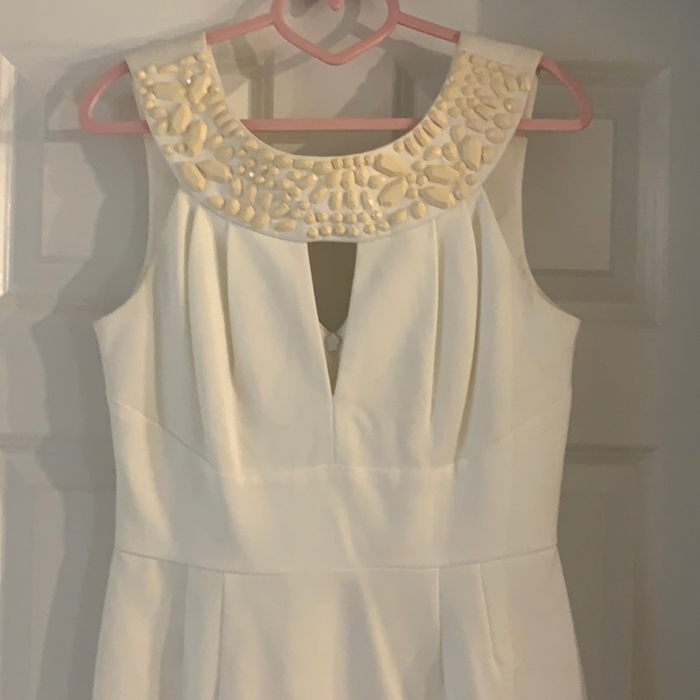 White Trina Turk dress with cream beads size 4